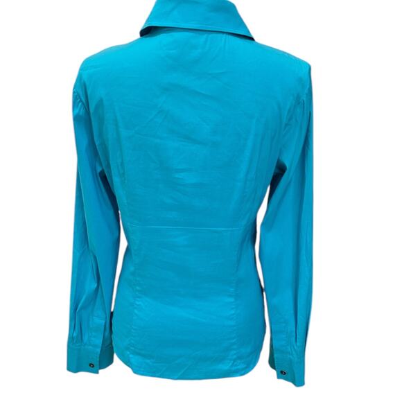 Trina Turk Cotton Twist Front V Neck Blouse in Turquoise - Picture 2 of 7